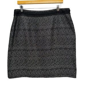 Antonio Melani Tweed Pencil Skirt Women Black Grey Back Slit Size 14